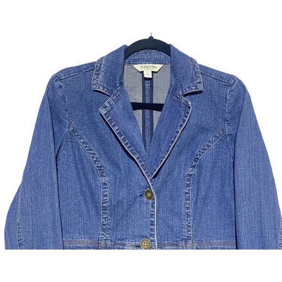 St Johns Bay Blue Jean Jacket Youth Girl's Size Petite Large Button Up - Picture 3 of 7